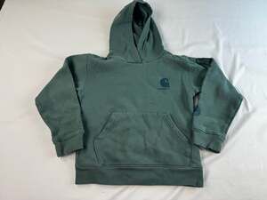 Carhartt Boys Hoodie Small 8-10 Green Sleeve Logo Fleece Pullover Sweatshirt